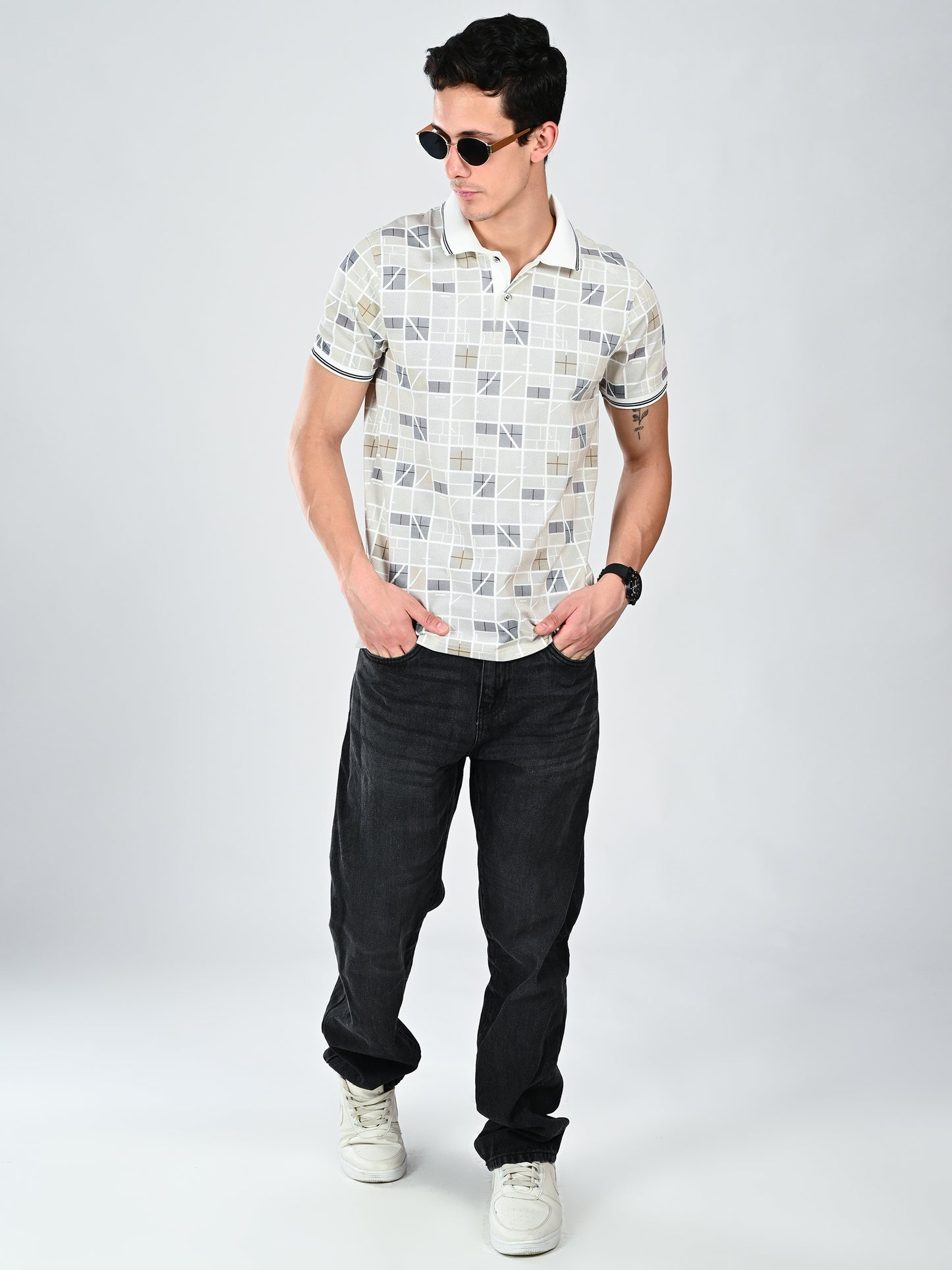 Albion Classic Fit OFF White Casual T-Shirt for Men