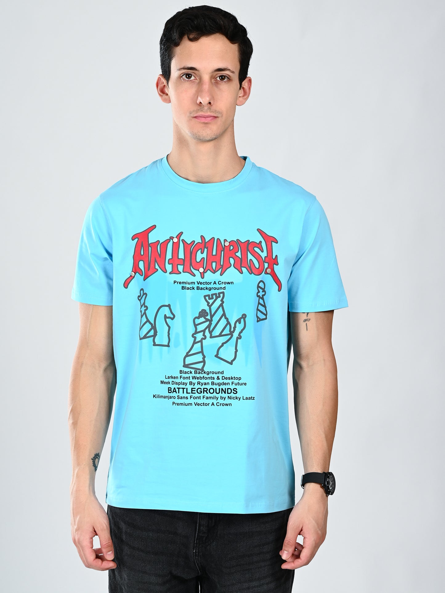 Albion  Regular Fit Aqua Casual Cotton T-Shirt
