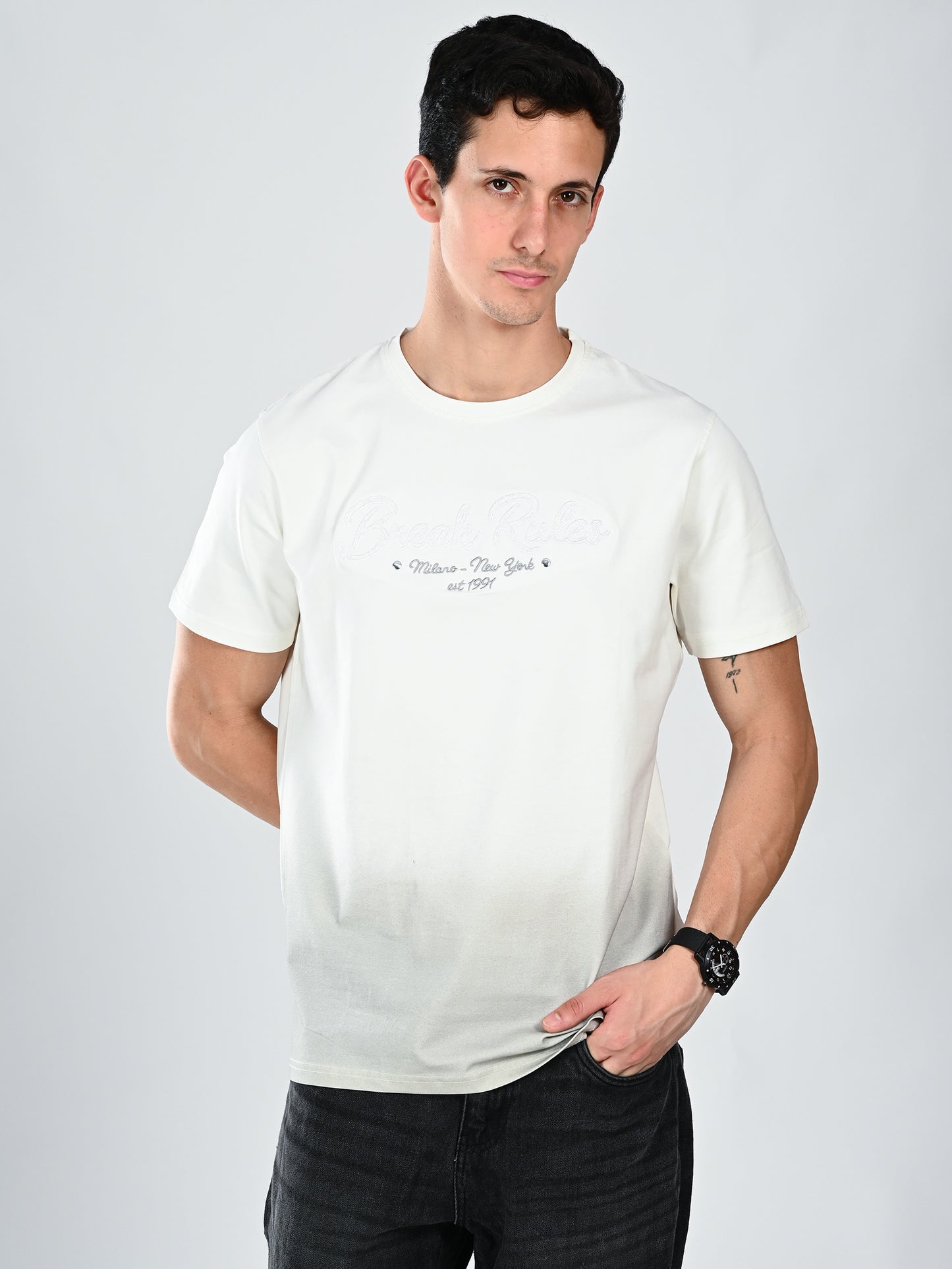 Albion  Regular Fit White Casual Cotton T-Shirt