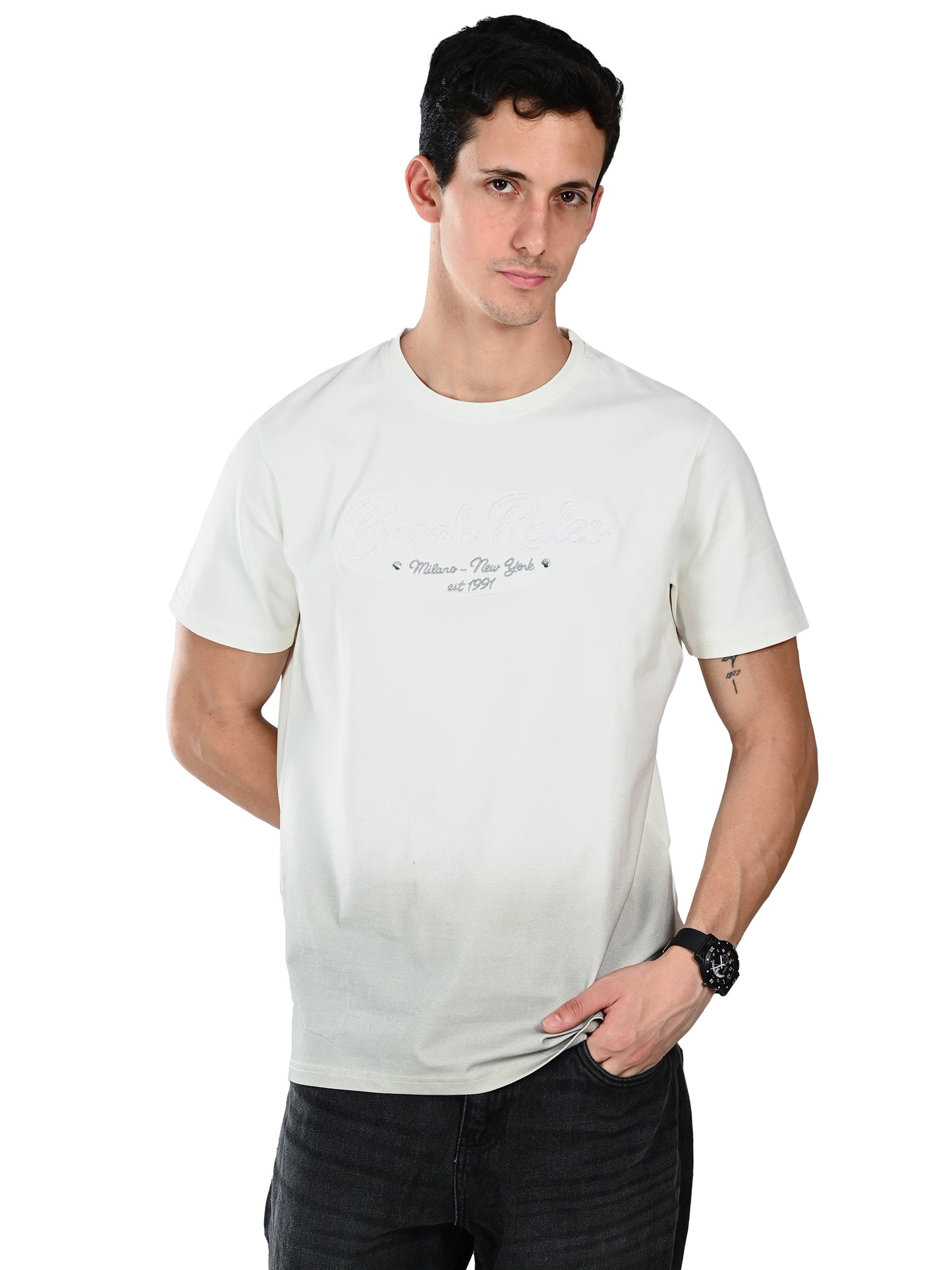 Albion  Regular Fit White Casual Cotton T-Shirt