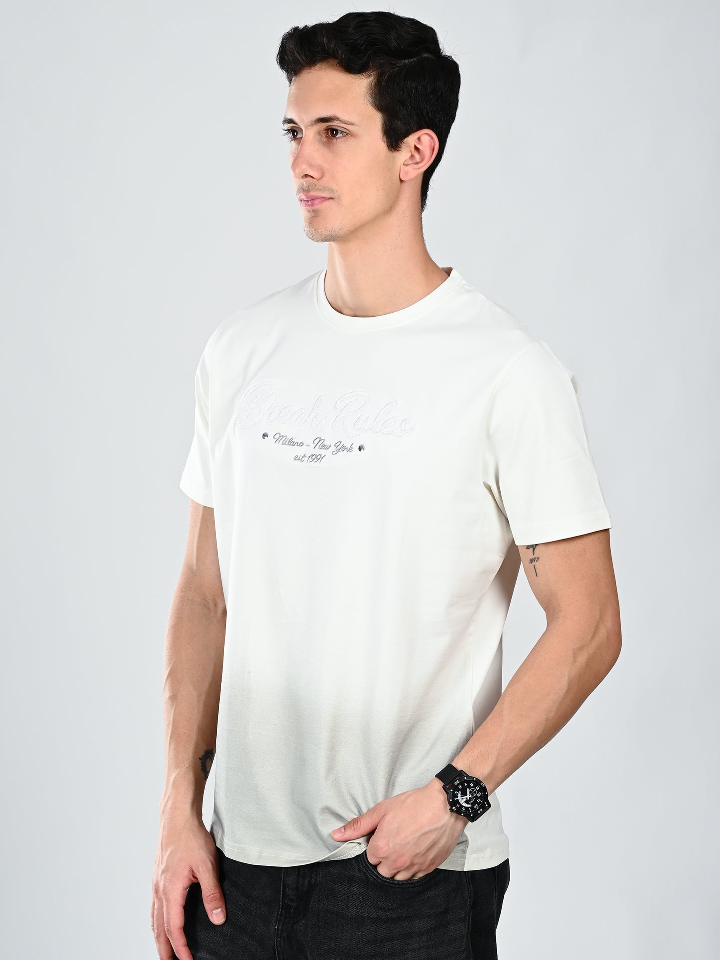 Albion  Regular Fit White Casual Cotton T-Shirt