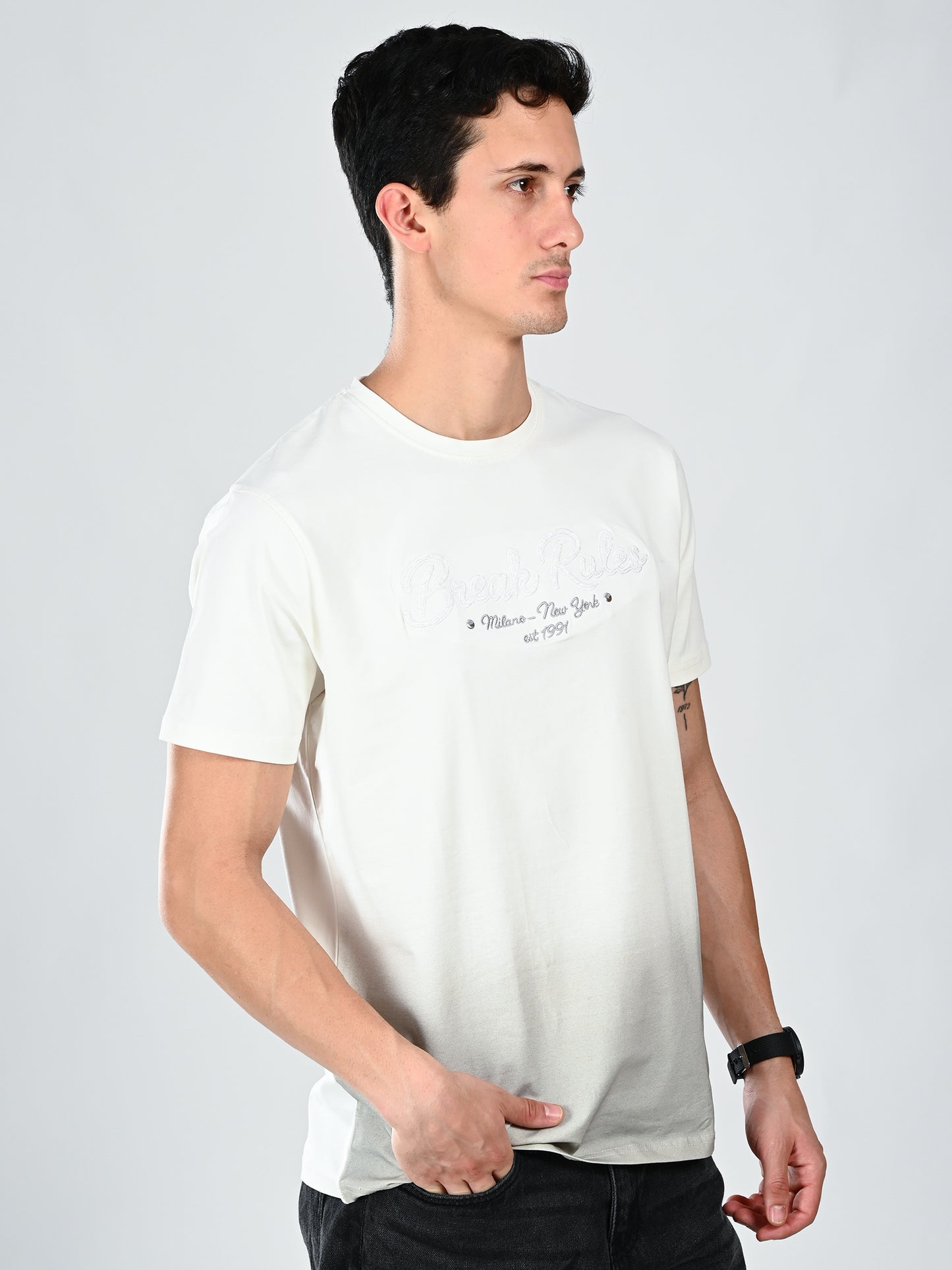 Albion  Regular Fit White Casual Cotton T-Shirt