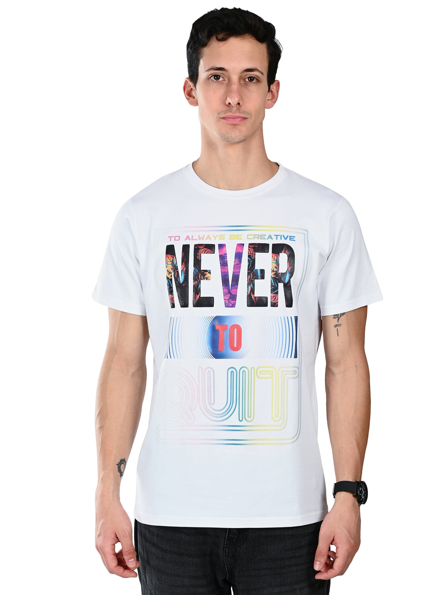 Albion  Regular Fit Black Casual Cotton T-Shirt