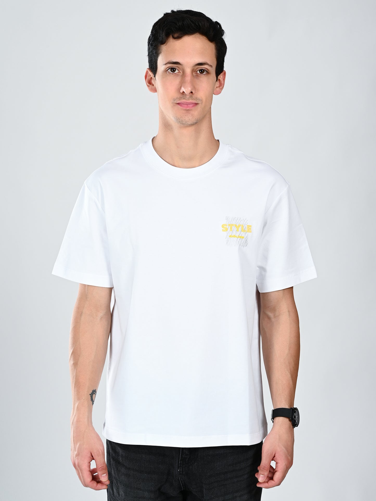 Albion  Regular Fit White Casual Cotton T-Shirt