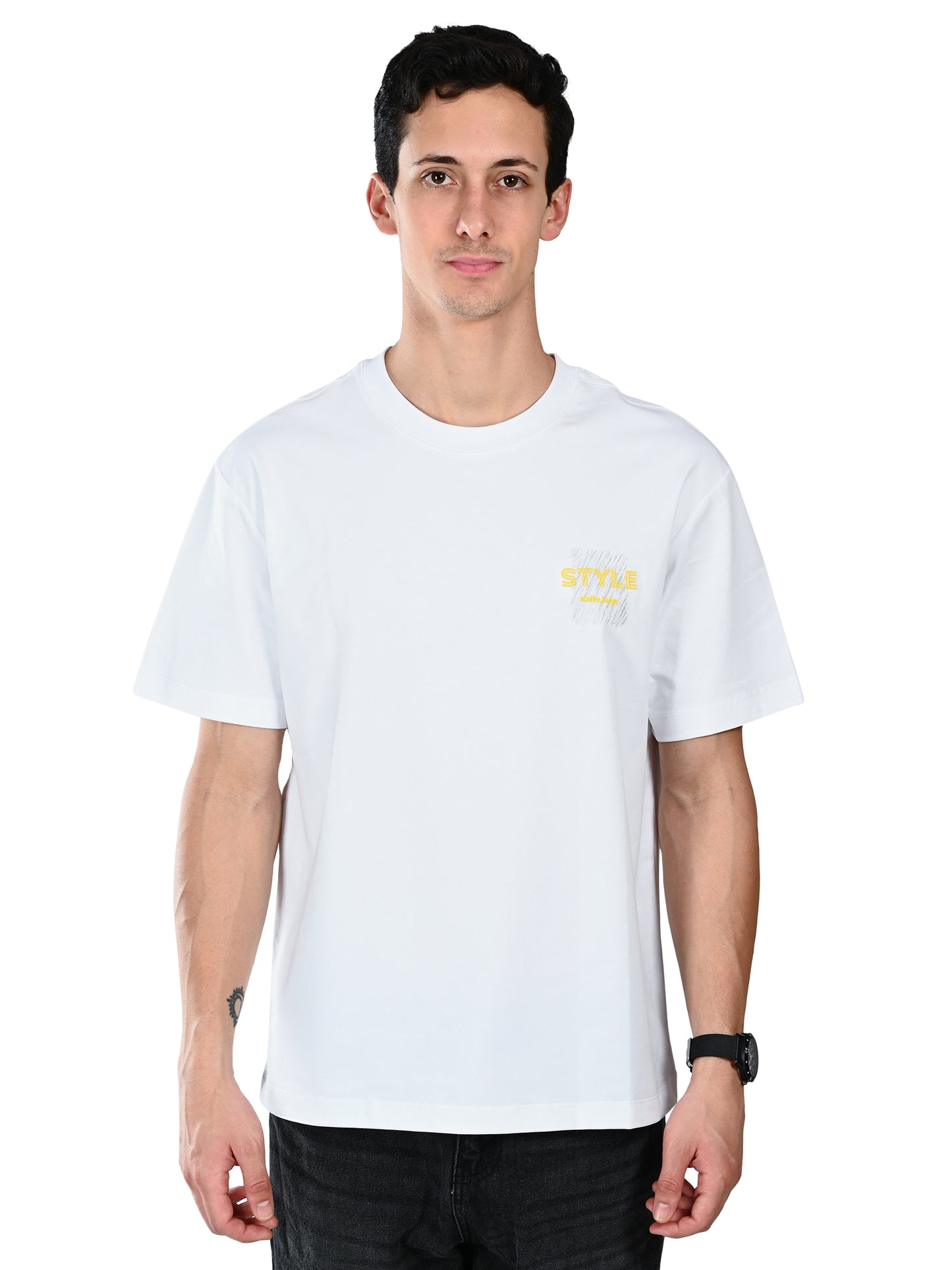 Albion  Regular Fit White Casual Cotton T-Shirt
