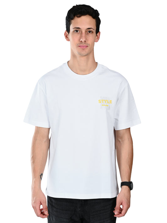 Albion  Regular Fit White Casual Cotton T-Shirt