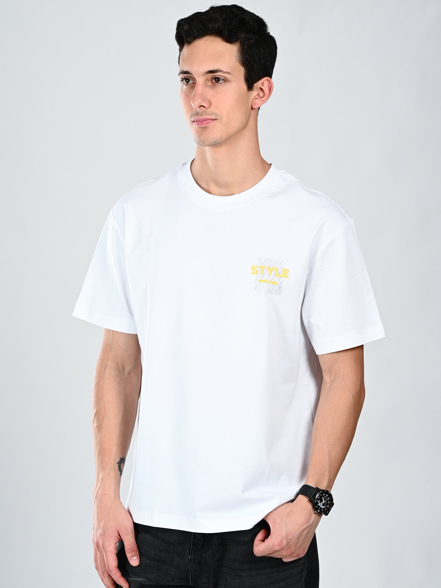 Albion  Regular Fit White Casual Cotton T-Shirt