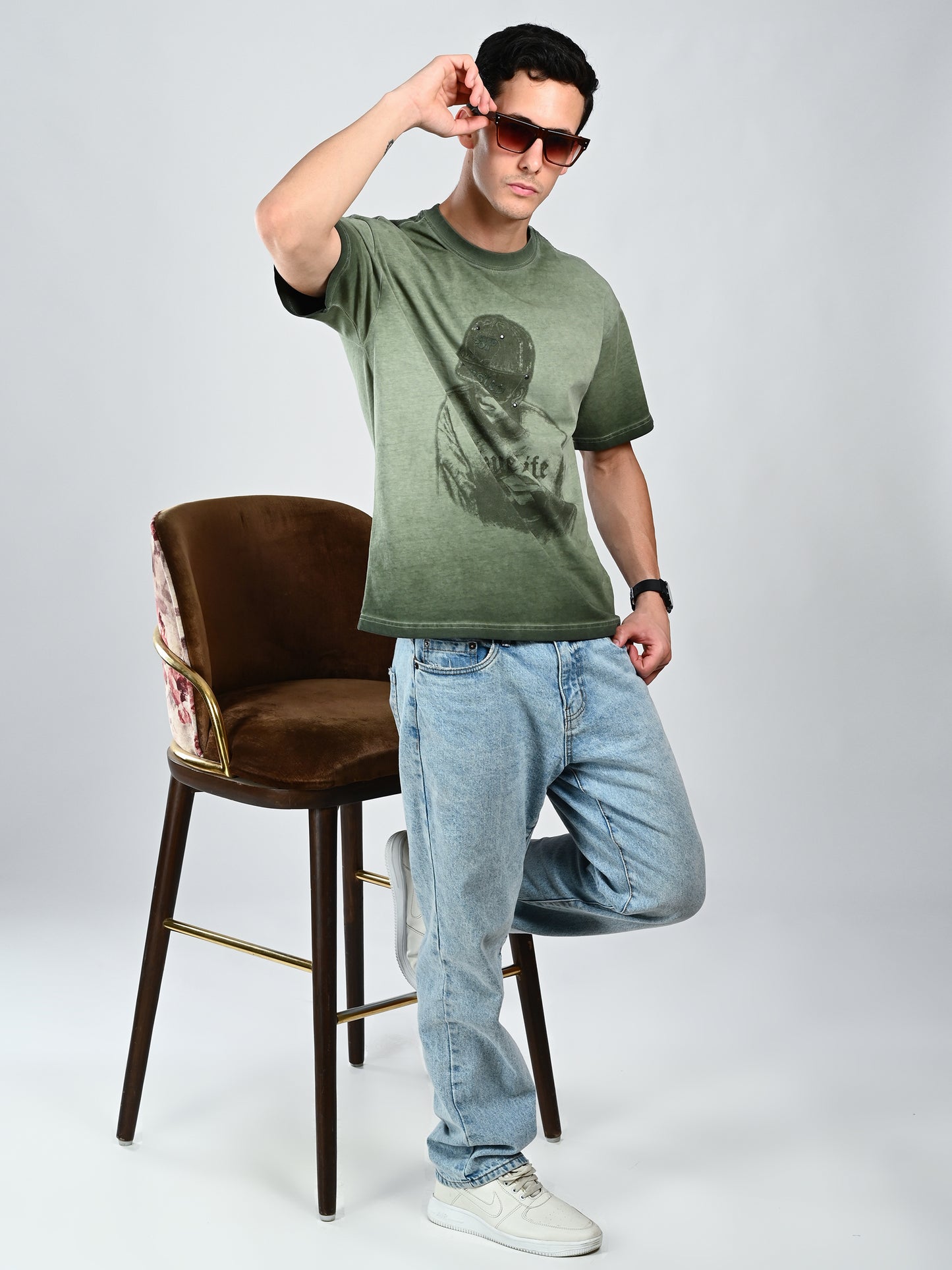 Albion  Regular Fit Olive Casual Cotton T-Shirt