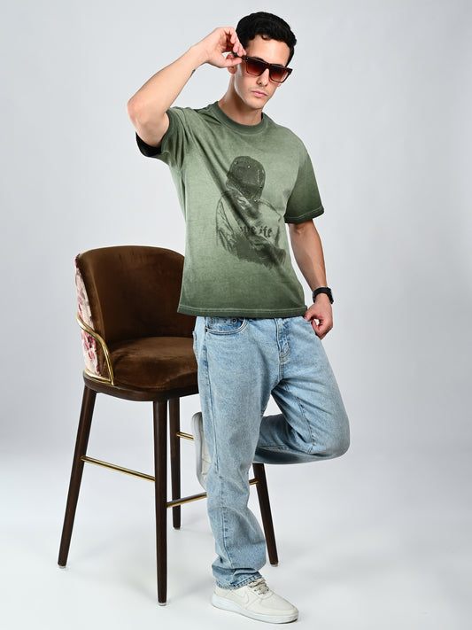 Albion  Regular Fit Olive Casual Cotton T-Shirt