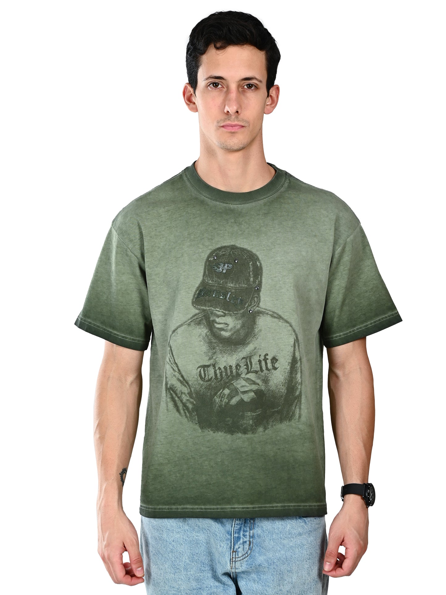 Albion  Regular Fit Olive Casual Cotton T-Shirt