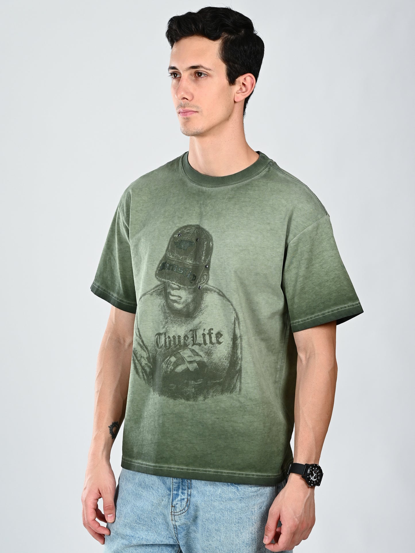 Albion  Regular Fit Olive Casual Cotton T-Shirt