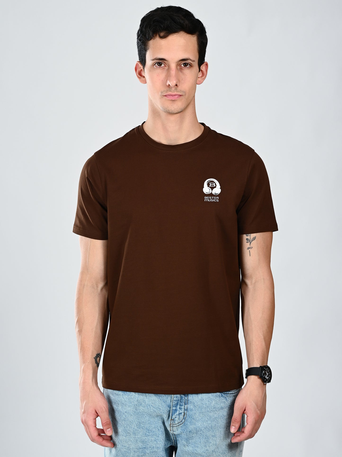 Albion  Regular Fit Coffee Casual Cotton T-Shirt
