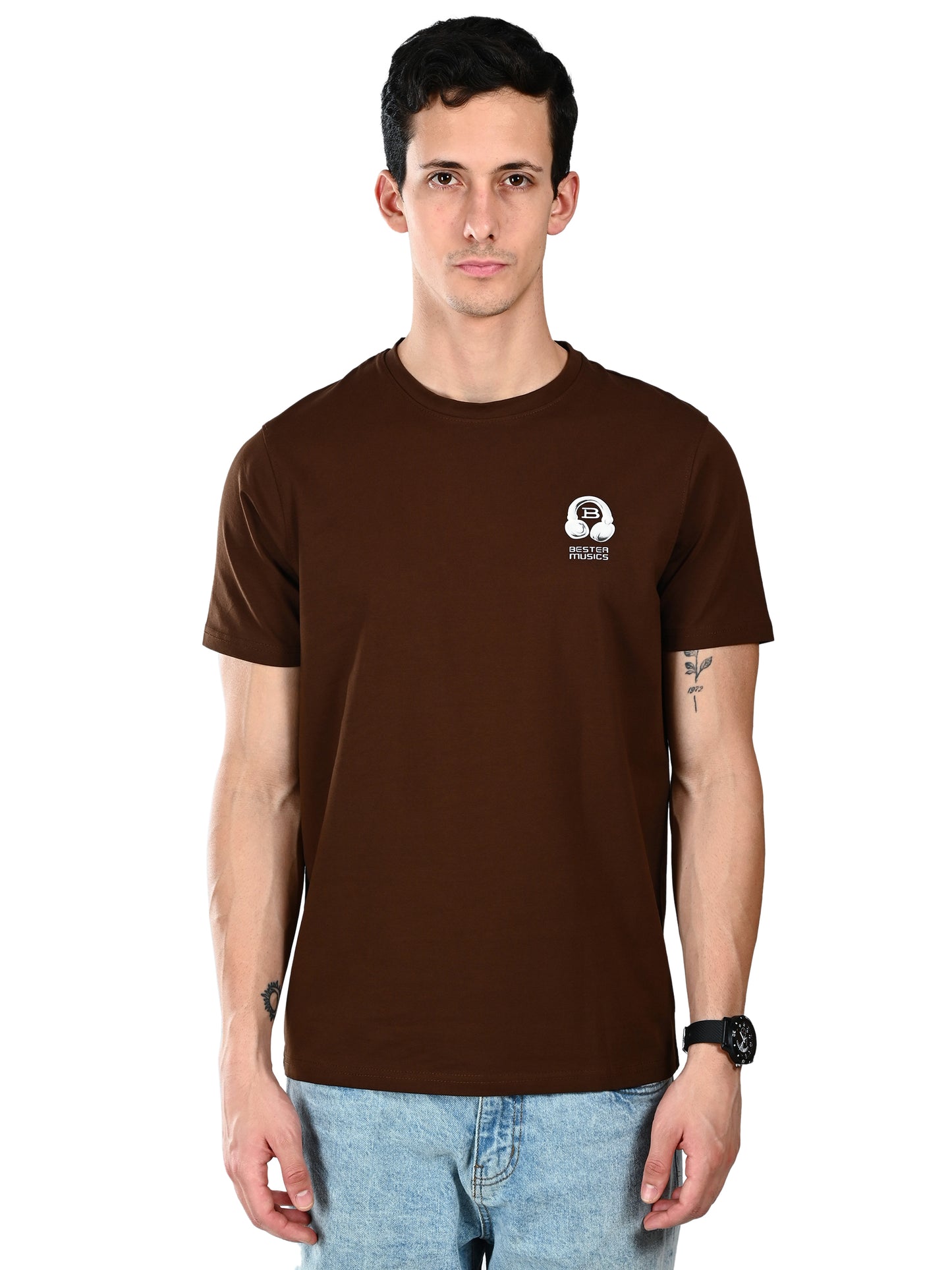Albion  Regular Fit Coffee Casual Cotton T-Shirt
