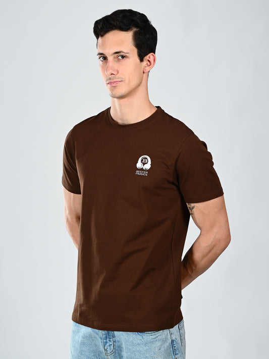 Albion  Regular Fit Coffee Casual Cotton T-Shirt