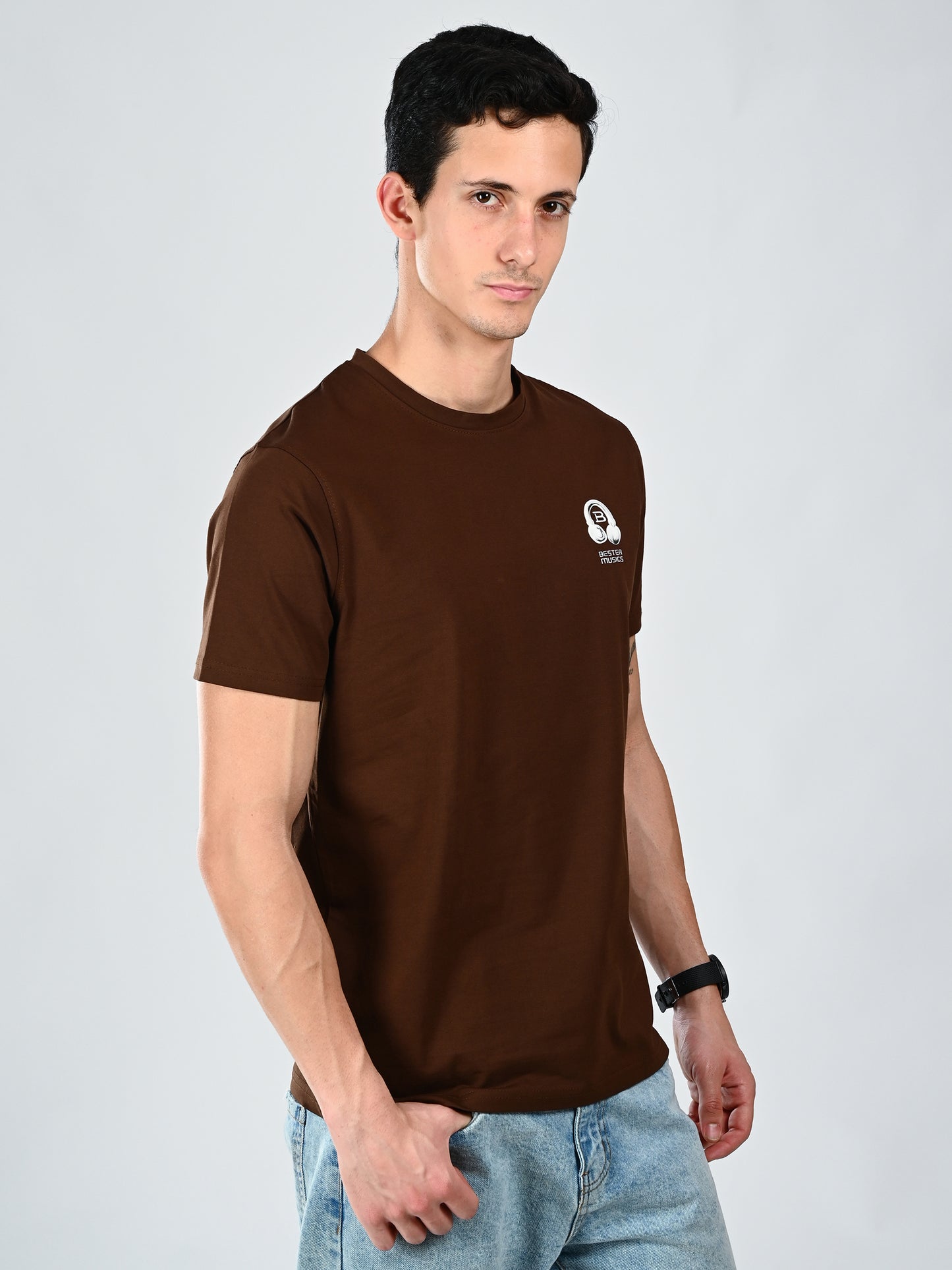 Albion  Regular Fit Coffee Casual Cotton T-Shirt