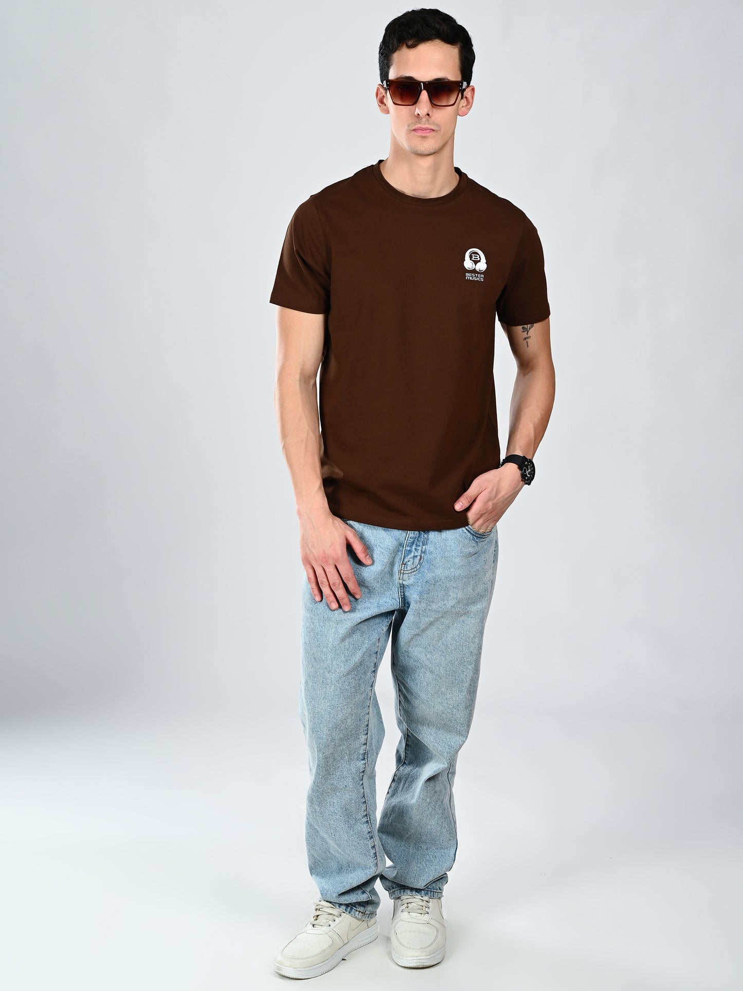 Albion  Regular Fit Coffee Casual Cotton T-Shirt