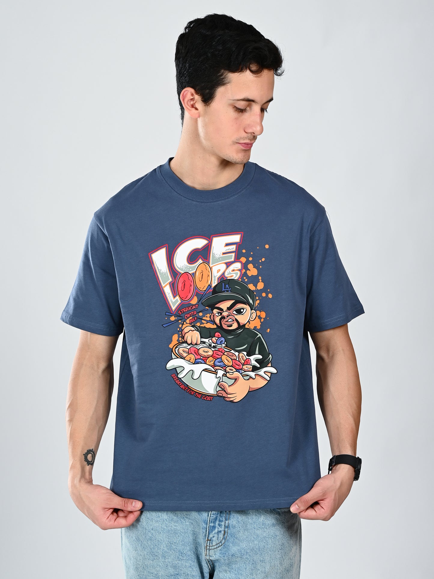 Albion  Regular Fit Blue Casual Cotton T-Shirt