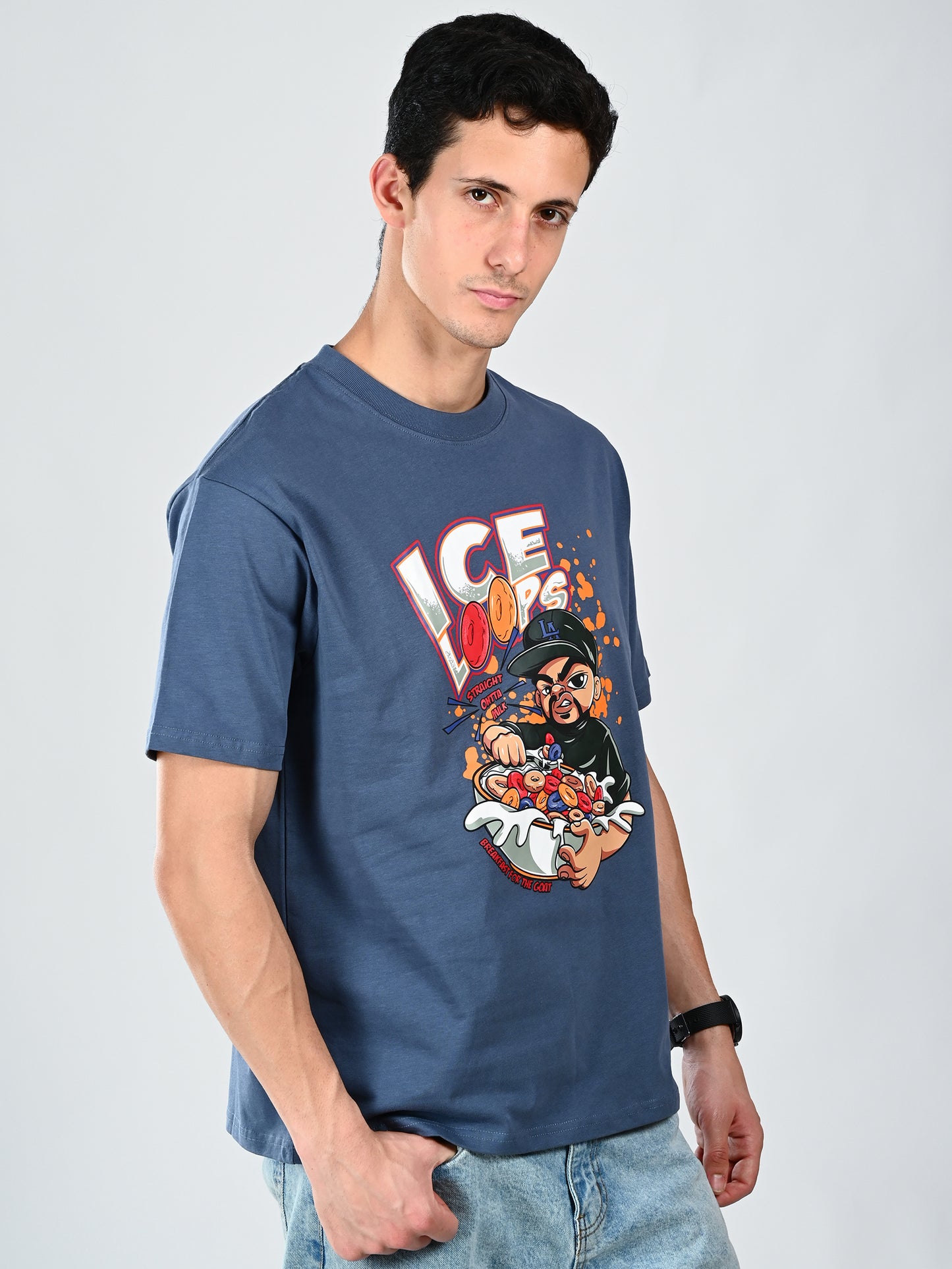 Albion  Regular Fit Blue Casual Cotton T-Shirt