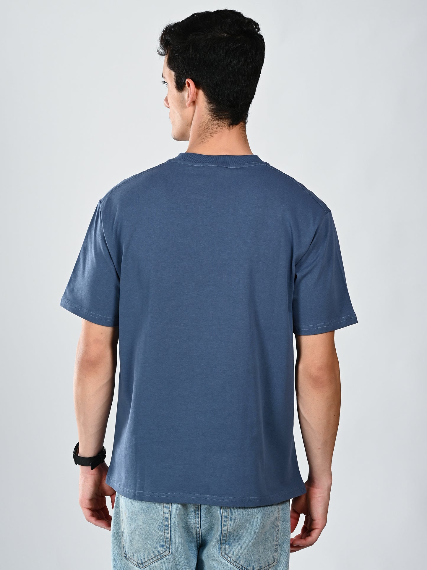 Albion  Regular Fit Blue Casual Cotton T-Shirt