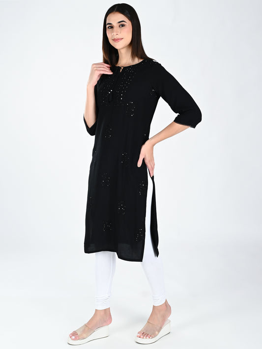 AlbionWomen Black Straight Kurta for Daily Wear
