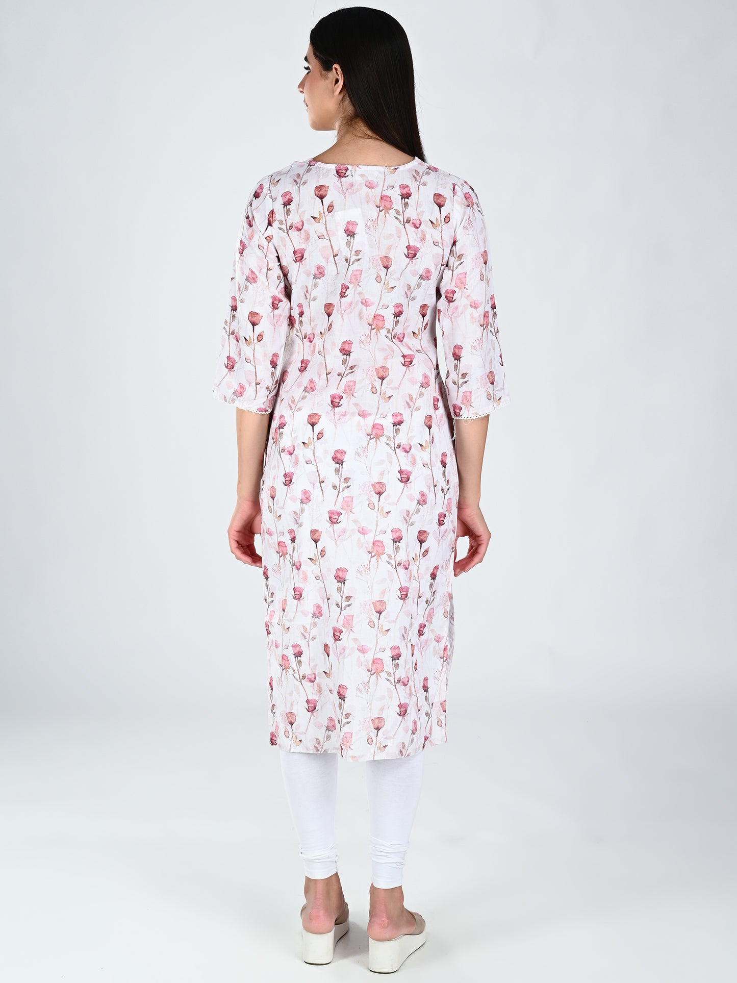 AlbionWomen Floral Print  White  Straight Kurta for Daily Wear