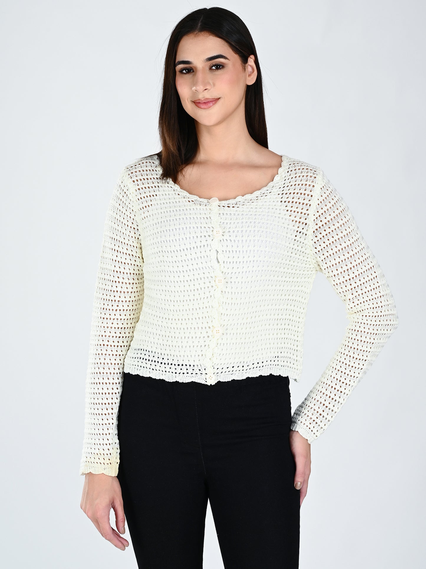 Albion Women Cream Soft Knit Casual Top,For Everyday Comfort