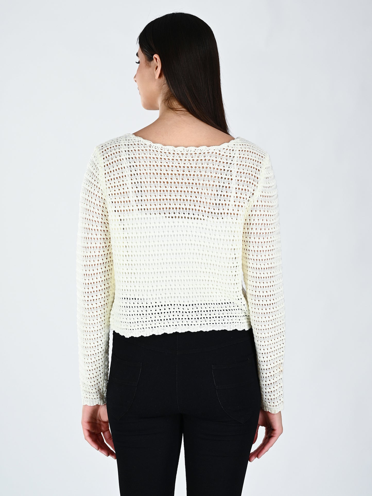 Albion Women Cream Soft Knit Casual Top,For Everyday Comfort