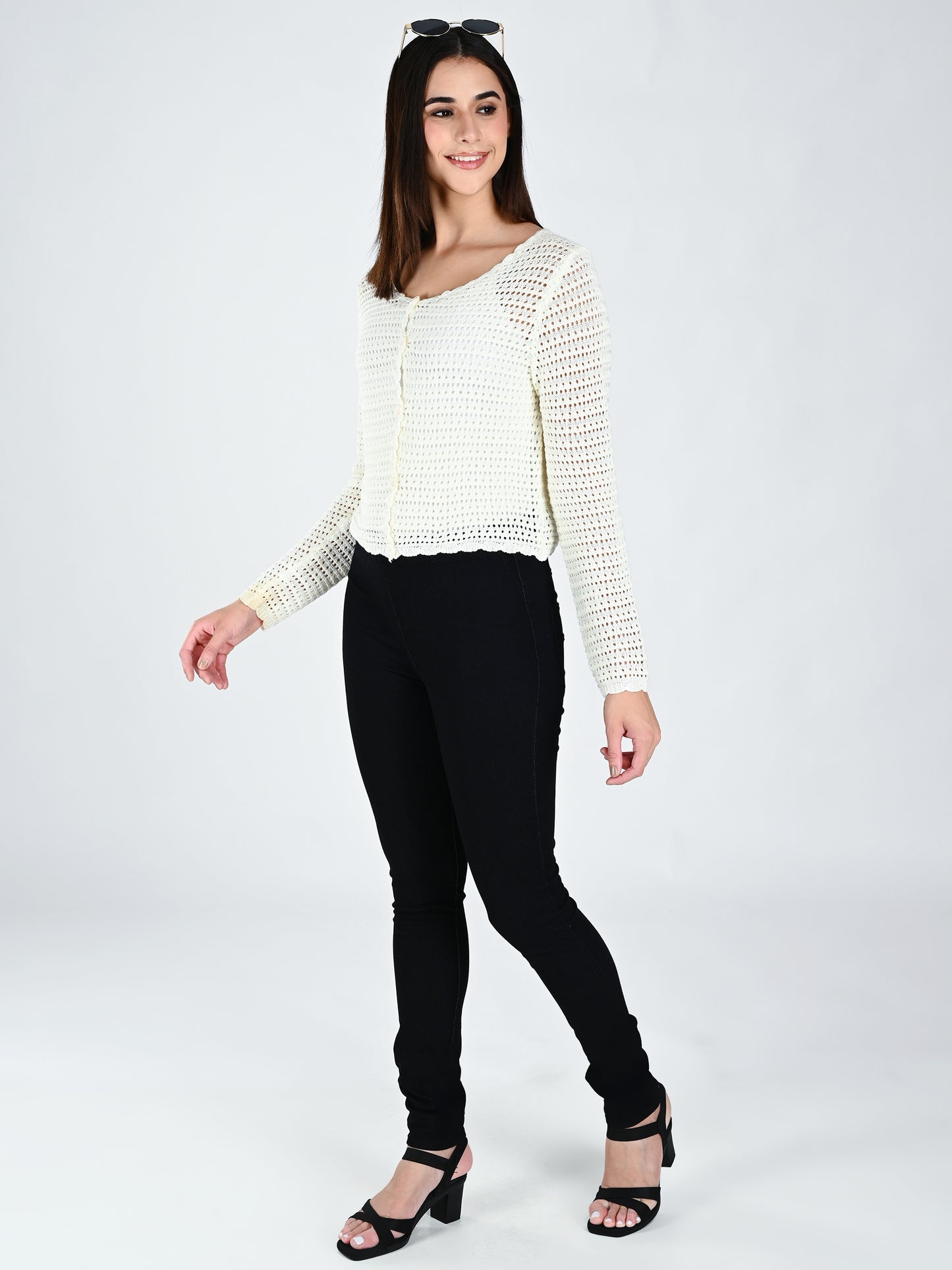 Albion Women Cream Soft Knit Casual Top,For Everyday Comfort