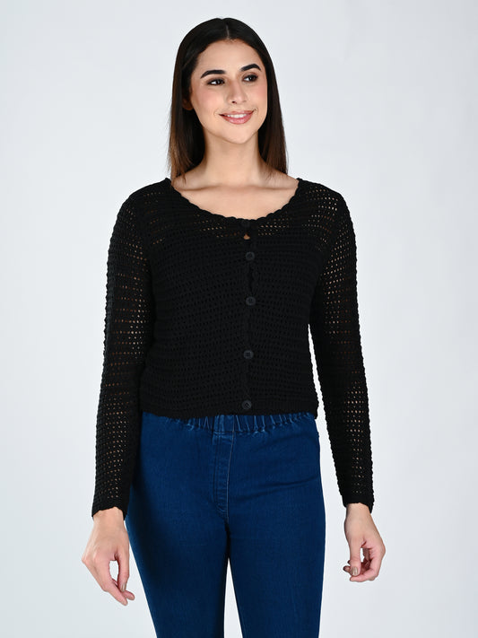Albion Women Black Soft Knit Casual Top,For Everyday Comfort