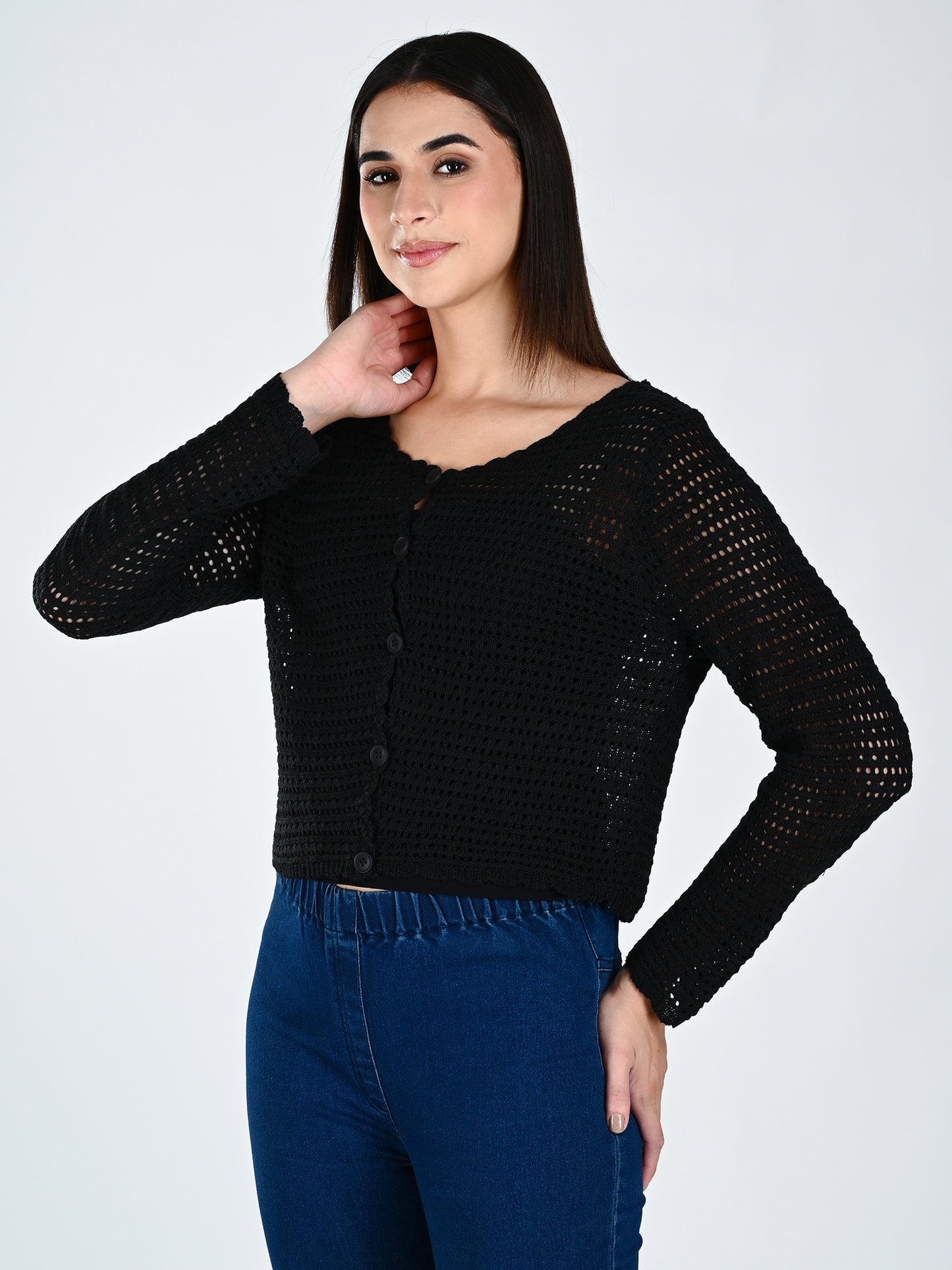 Albion Women Black Soft Knit Casual Top,For Everyday Comfort