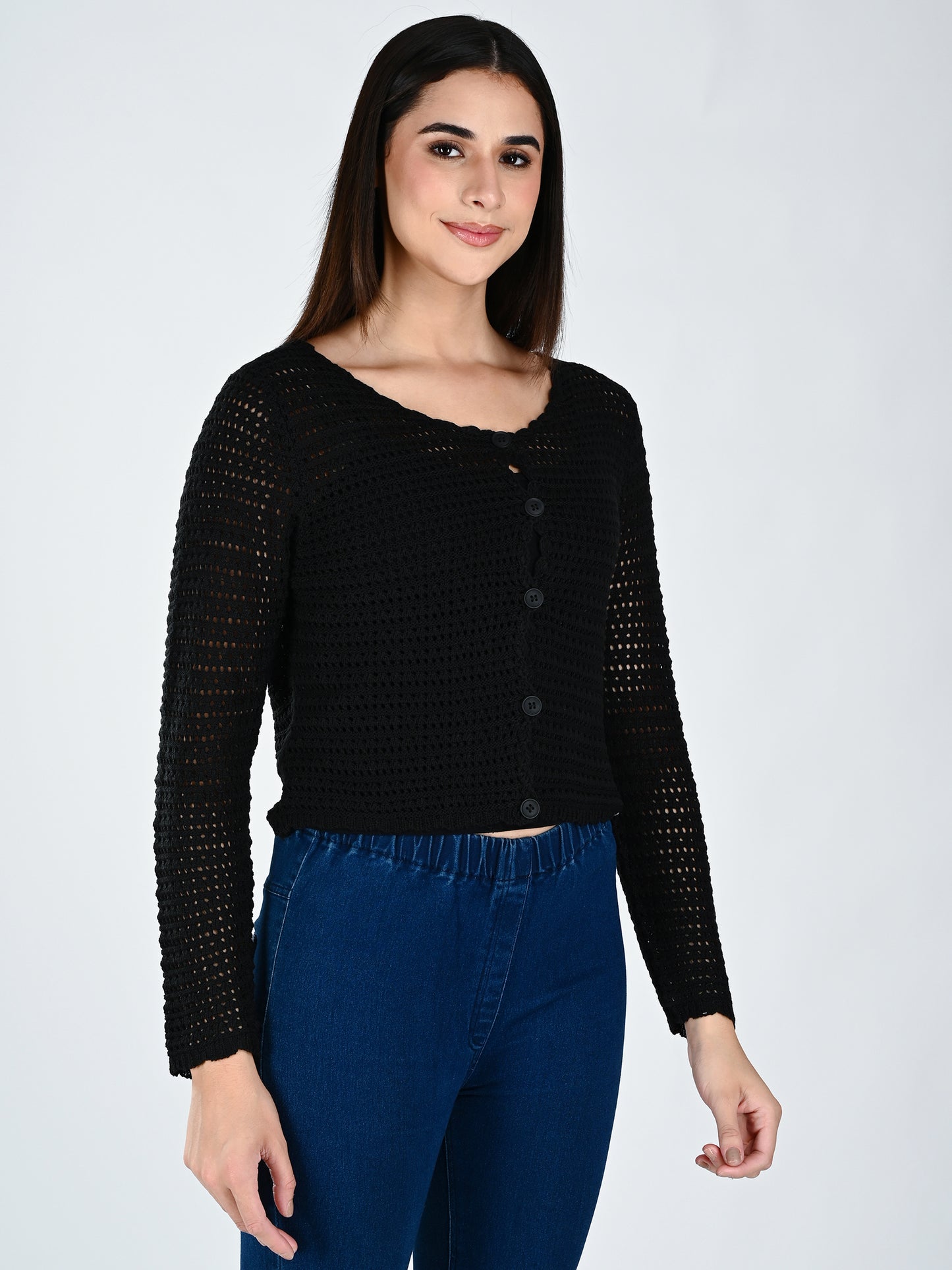 Albion Women Black Soft Knit Casual Top,For Everyday Comfort
