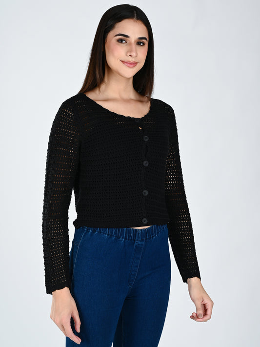 Albion Women Black Soft Knit Casual Top,For Everyday Comfort