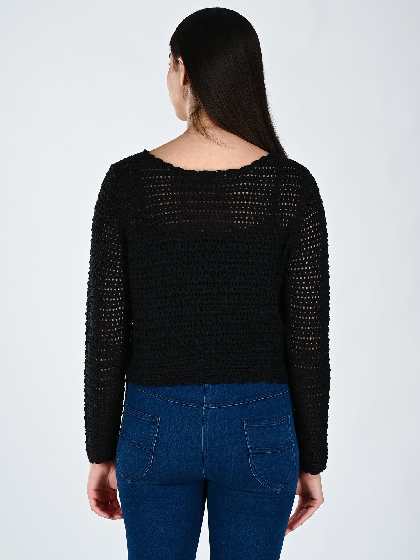 Albion Women Black Soft Knit Casual Top,For Everyday Comfort