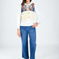 Albion Contrast Panel Embroidered Lace Hem Top for Women