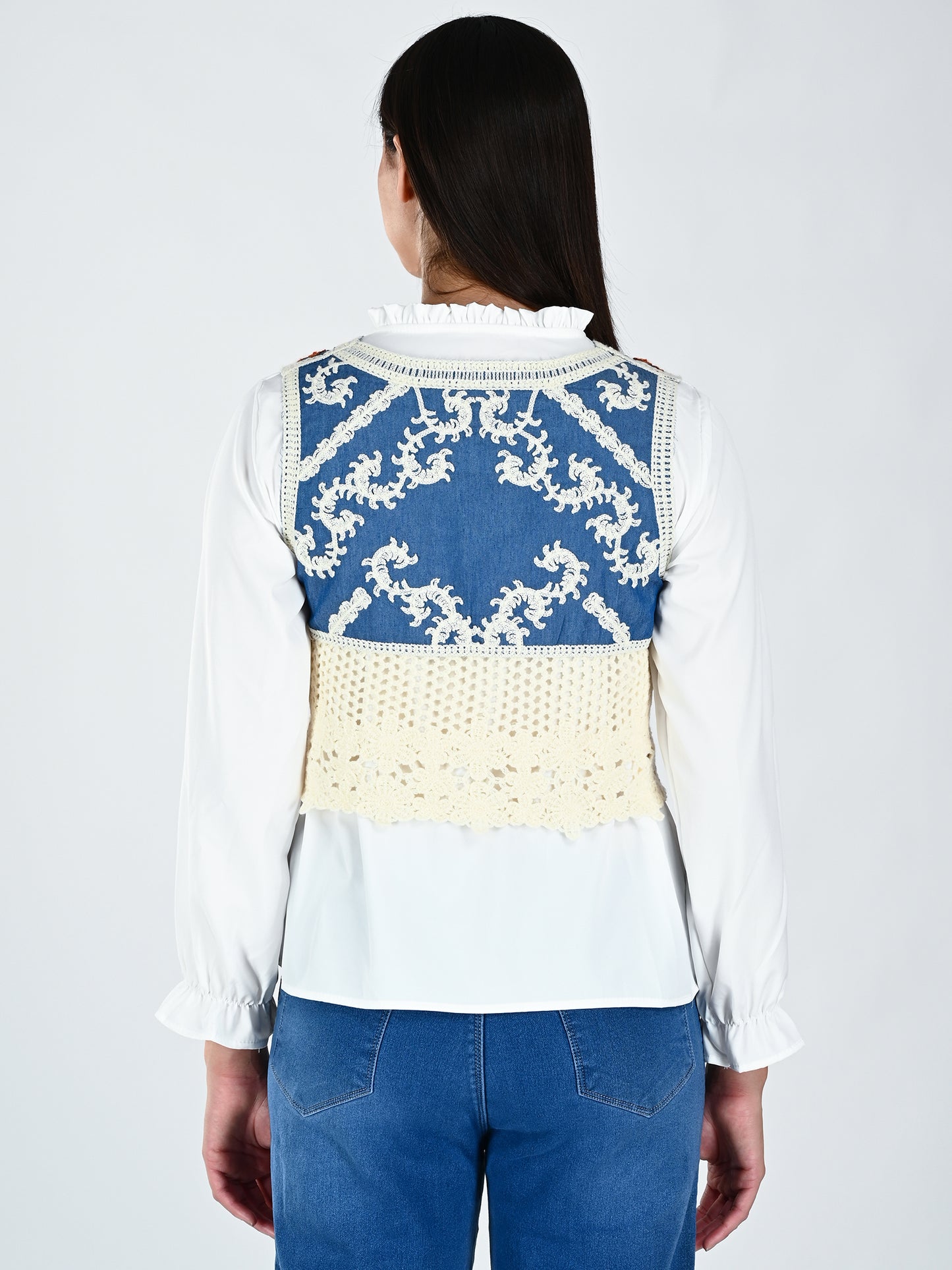 Albion Contrast Panel Embroidered Lace Hem Top for Women