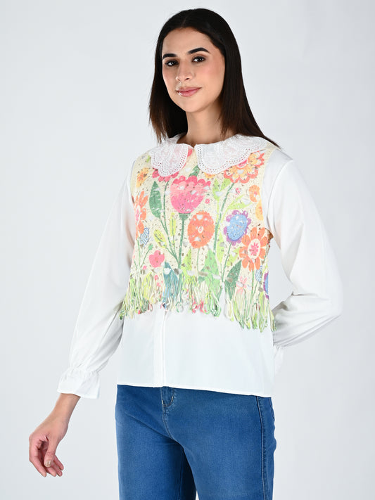 Albion Women Multicolor Floral Lace Yoke Top