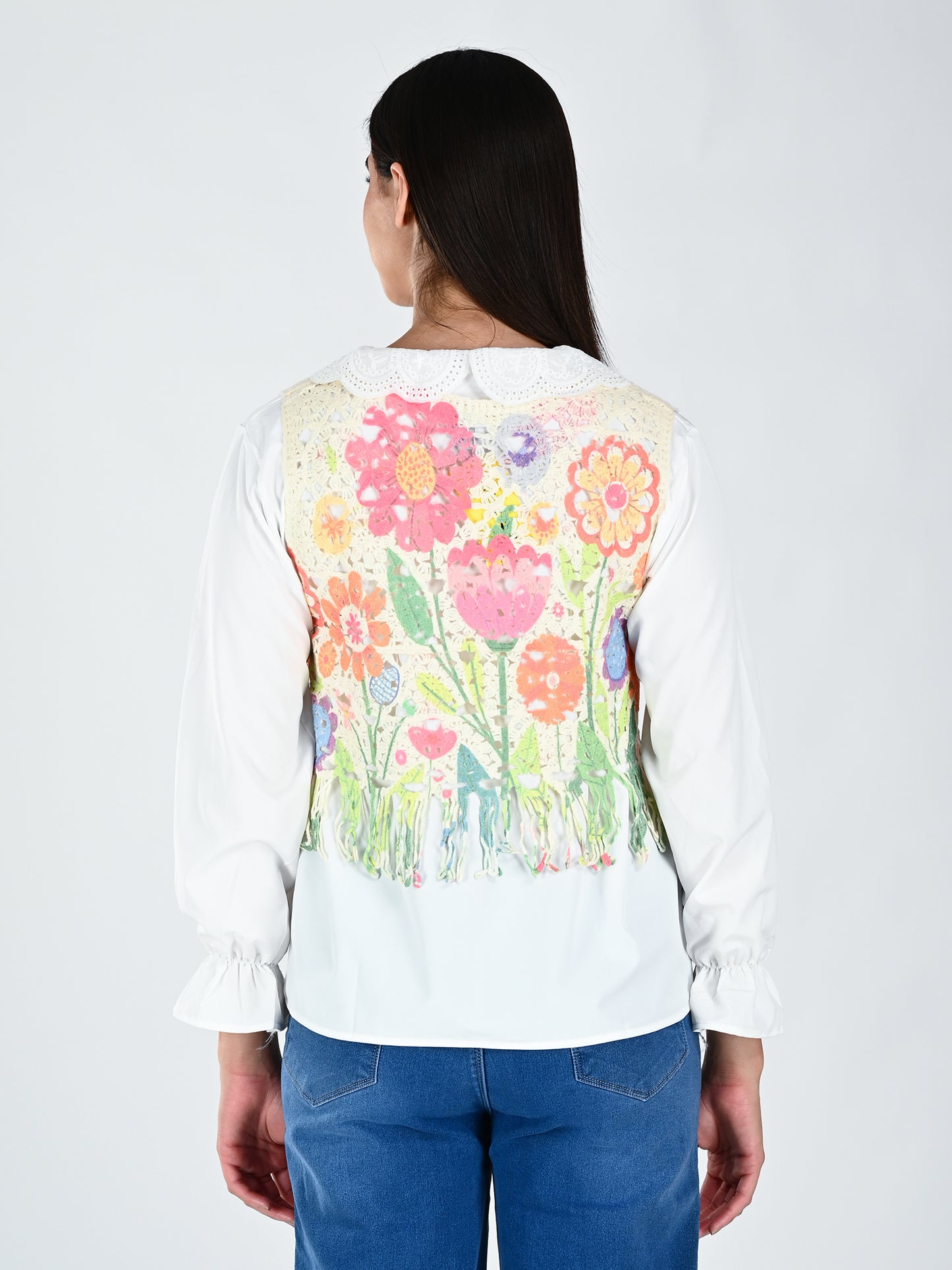 Albion Women Multicolor Floral Lace Yoke Top