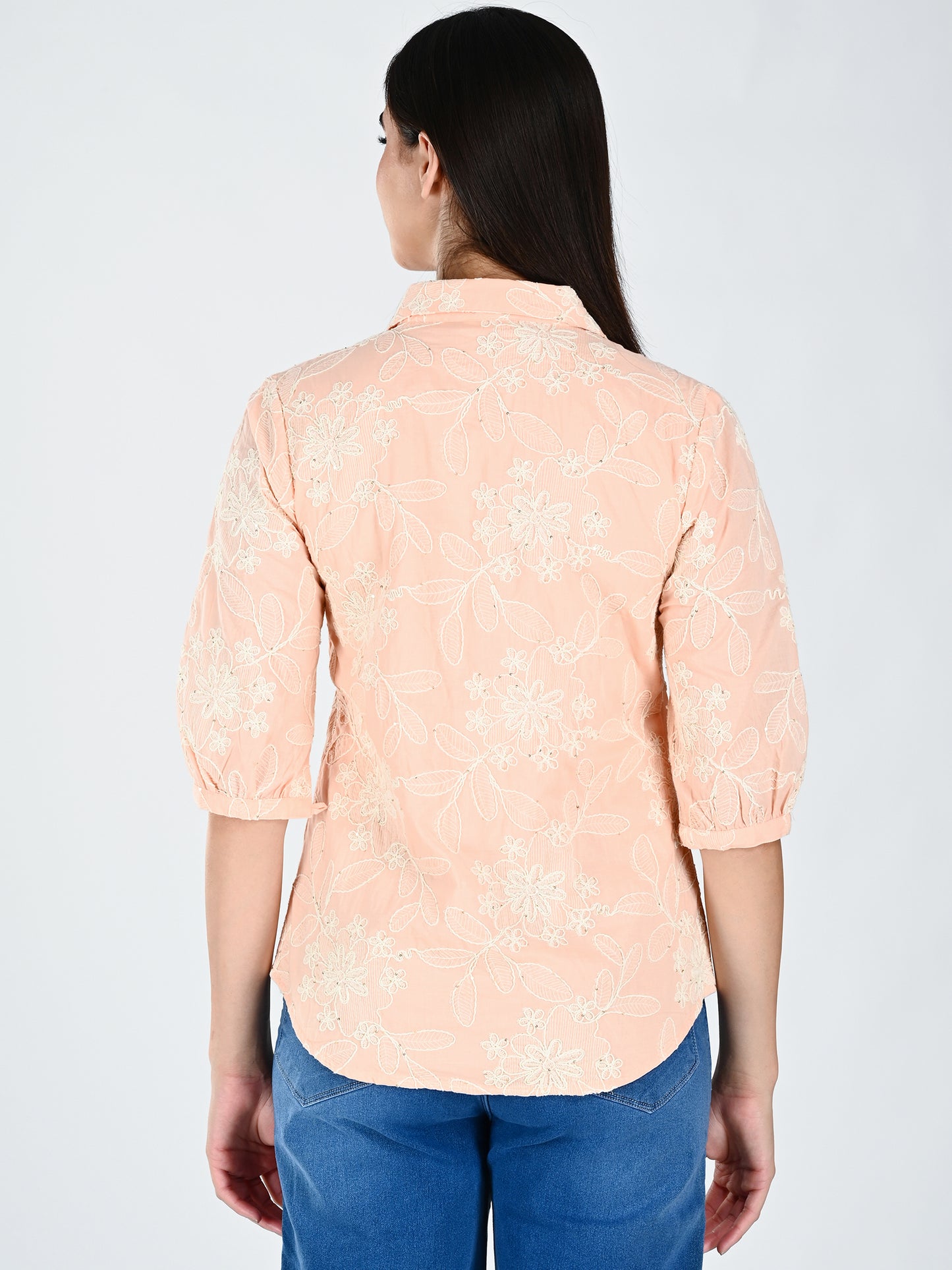 Albion Women Peach  Threadwork Casual Shirt