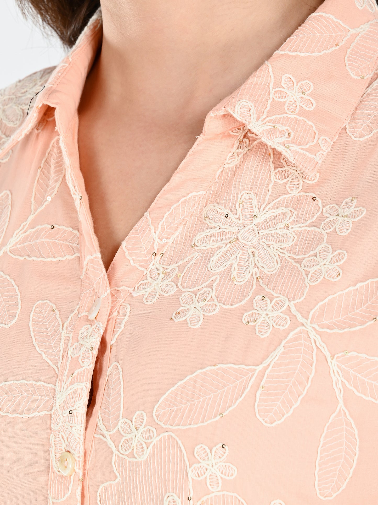 Albion Women Peach  Threadwork Casual Shirt