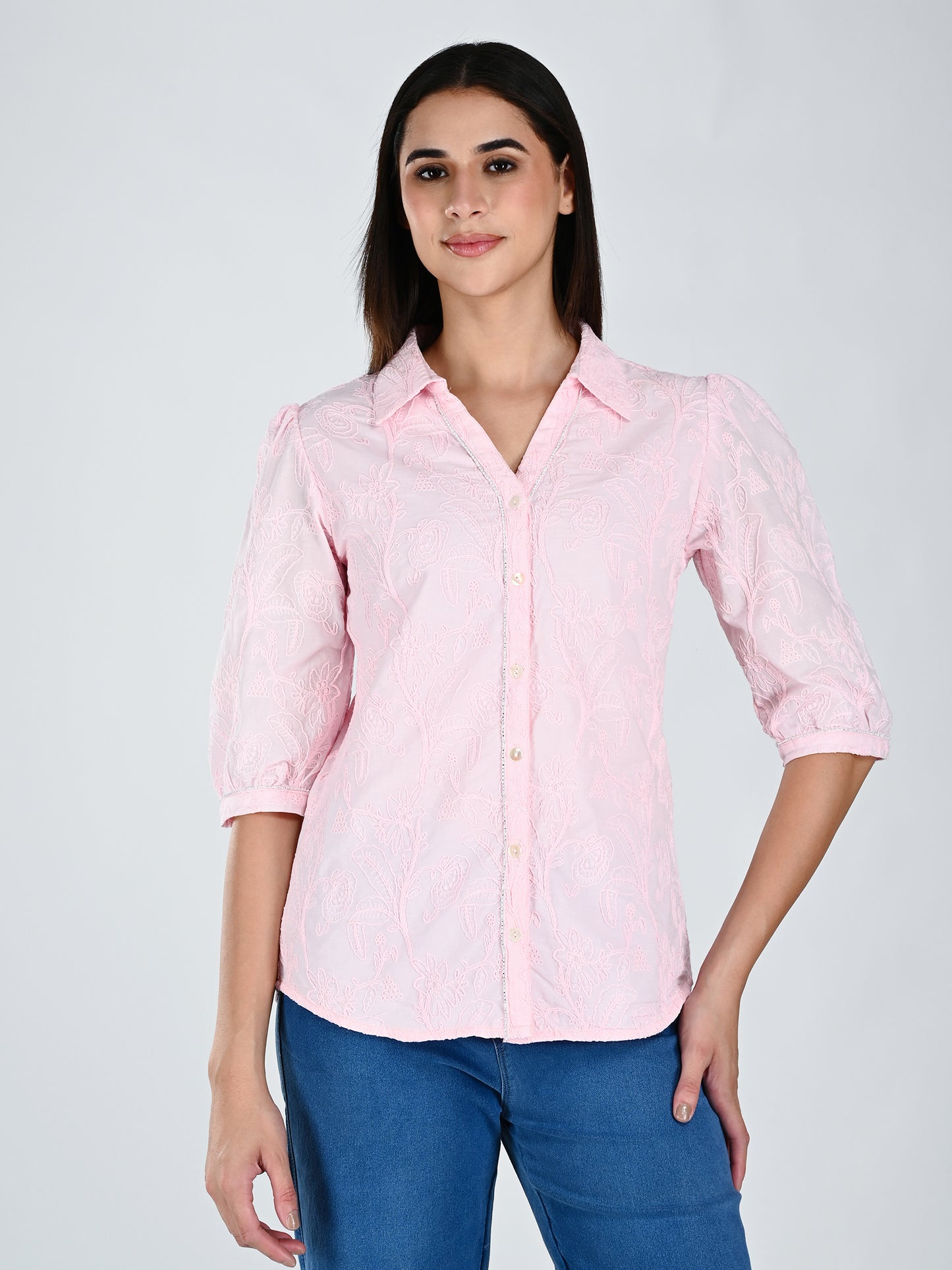 Albion Women Elegant Pink Thread Work Top,