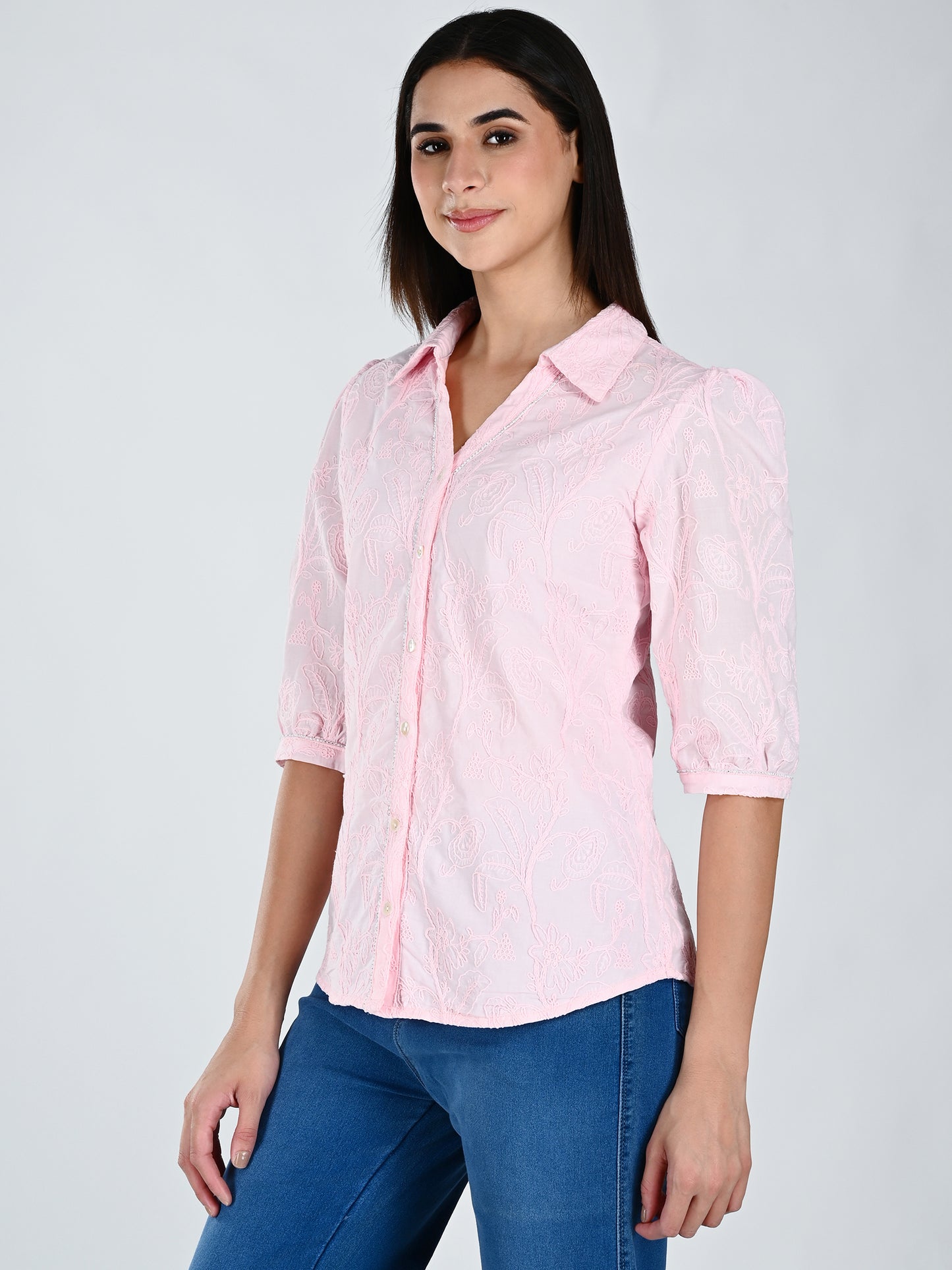 Albion Women Elegant Pink Thread Work Top,