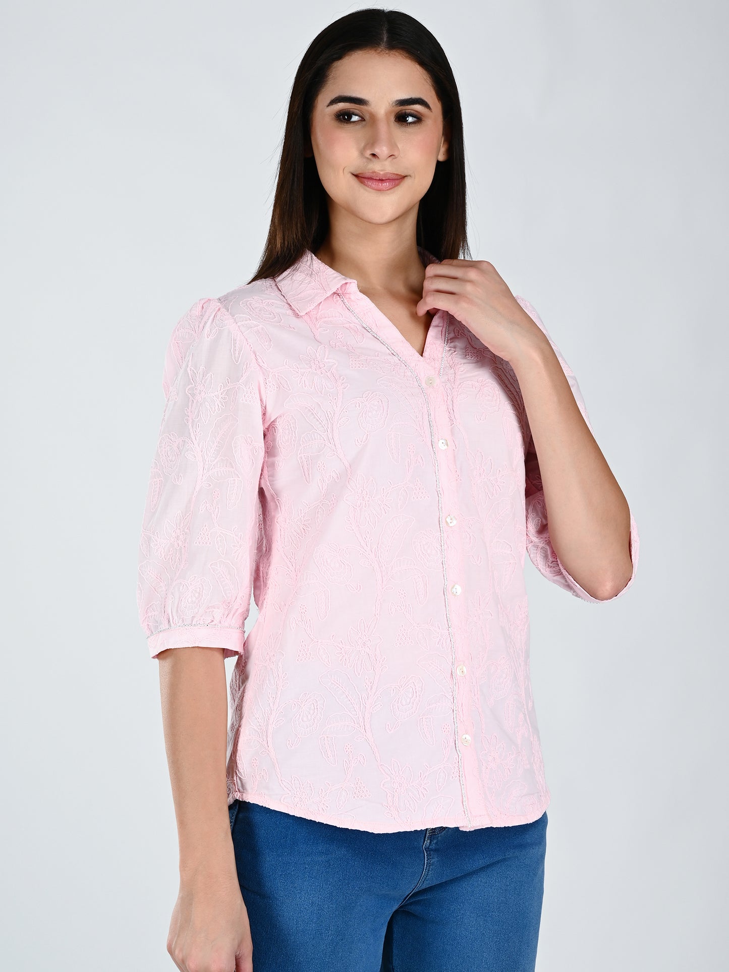 Albion Women Elegant Pink Thread Work Top,