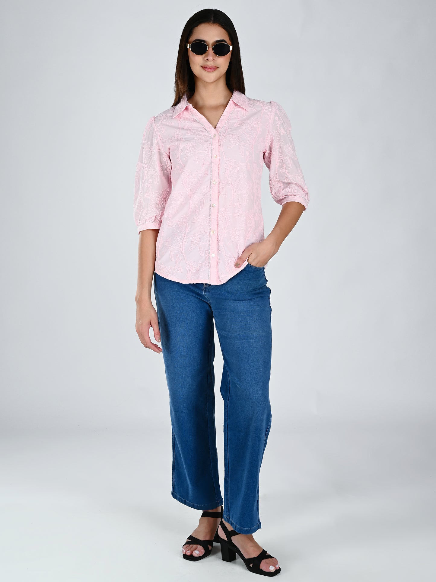 Albion Women Elegant Pink Thread Work Top,