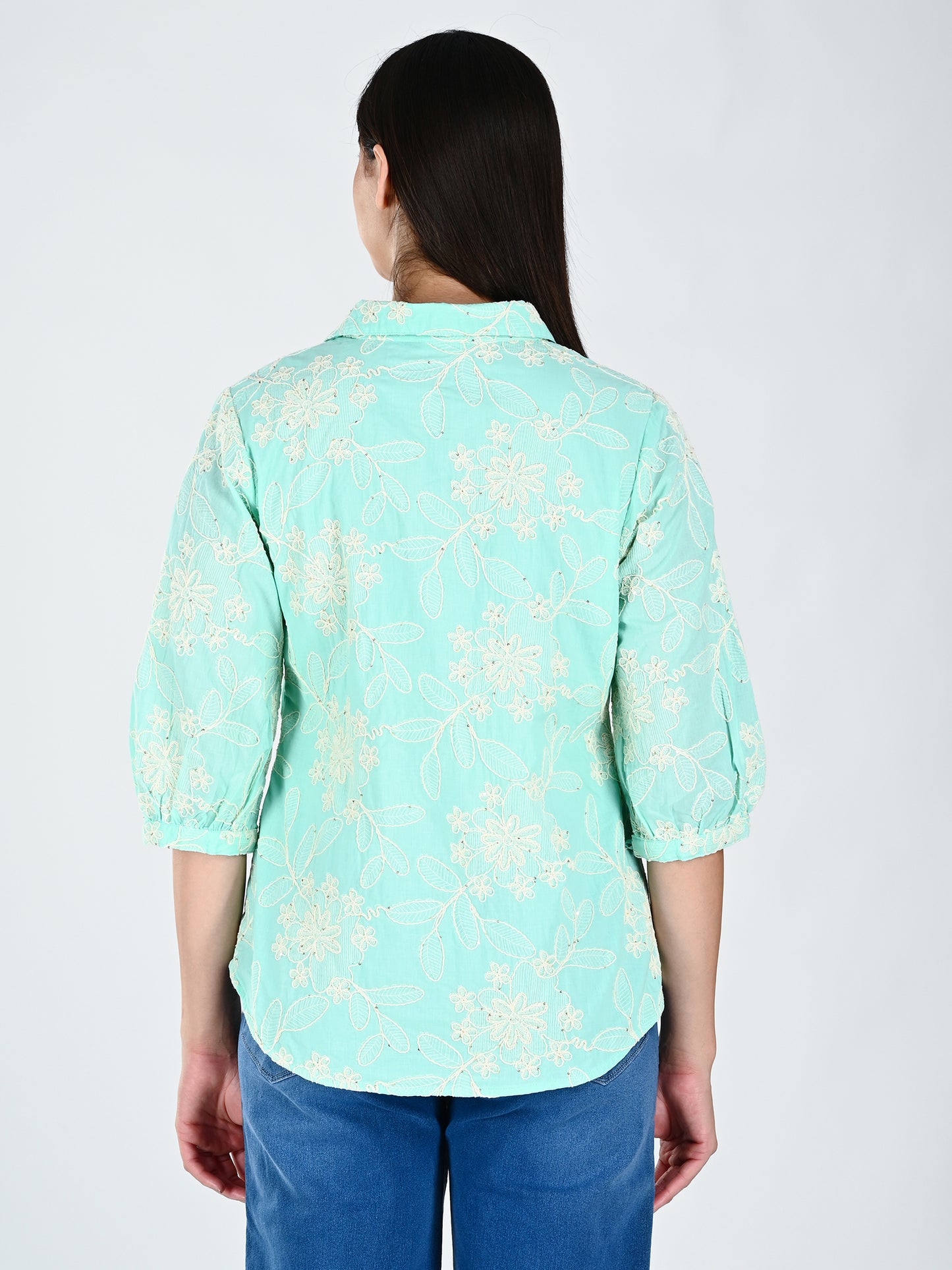 Albion Women Elegant Green Thread Work Top,