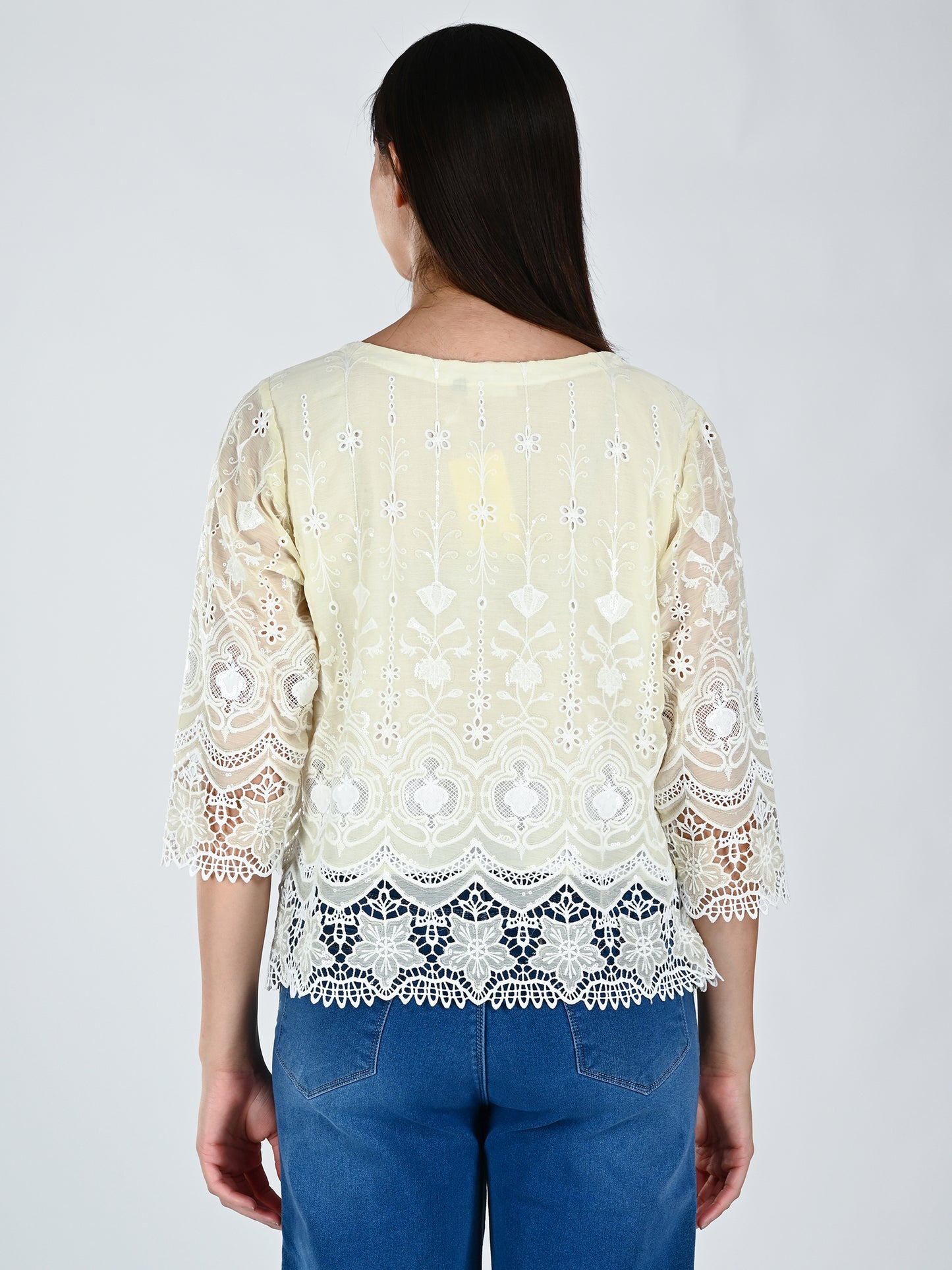 Albion Women Elegant Lemon  Thread Work Top,