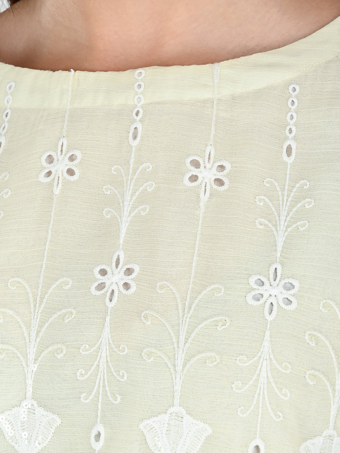 Albion Women Elegant Lemon  Thread Work Top,