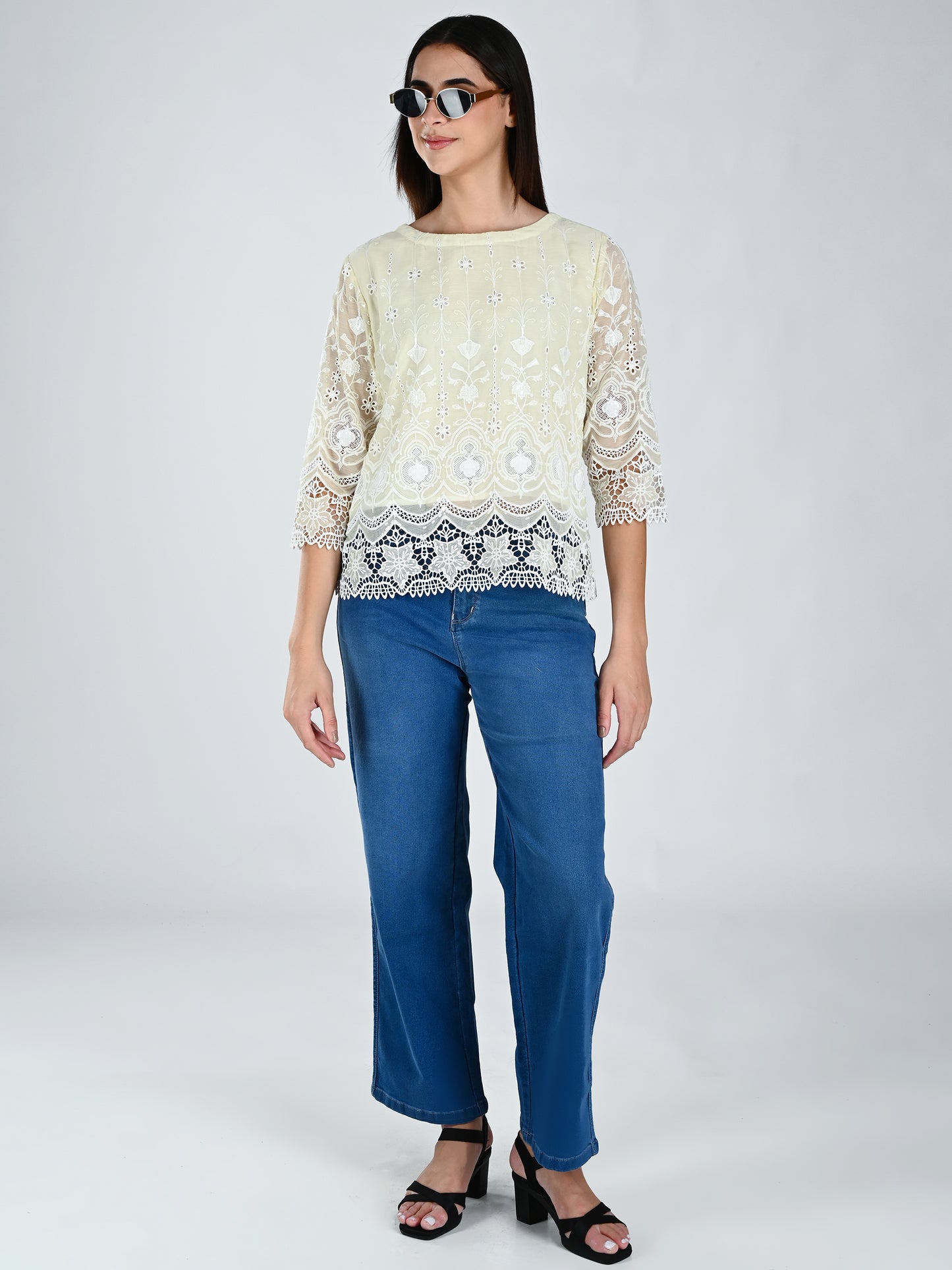 Albion Women Elegant Lemon  Thread Work Top,
