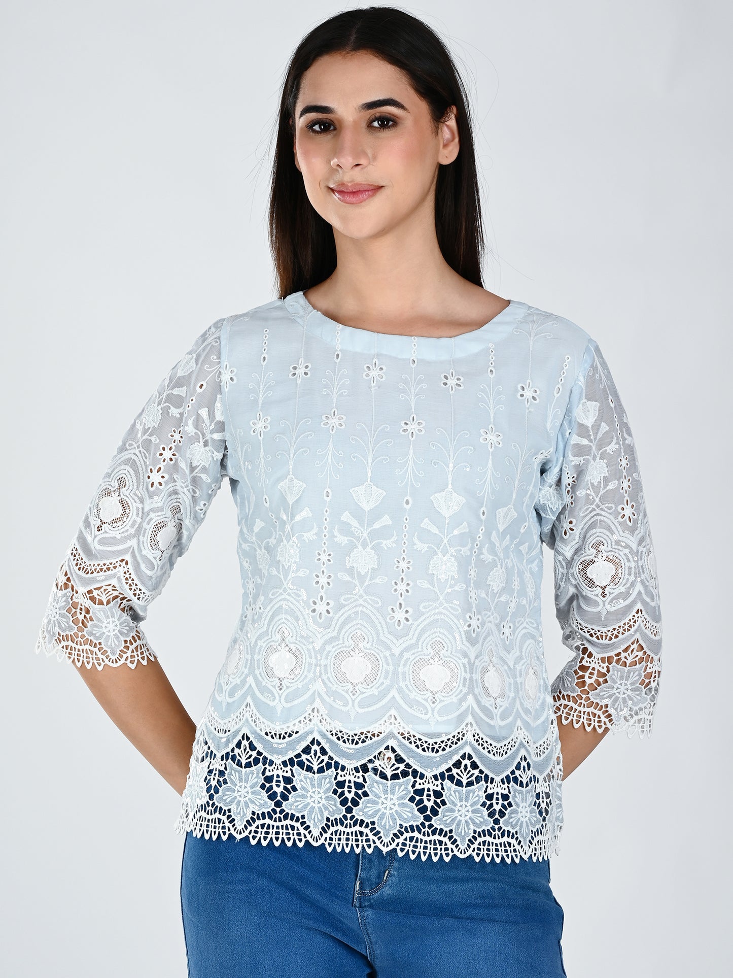 Albion Women Elegant Sky  Thread Work Top,