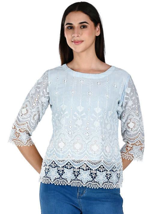 Albion Women Elegant Sky  Thread Work Top,