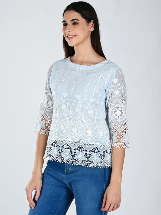 Albion Women Elegant Sky  Thread Work Top,
